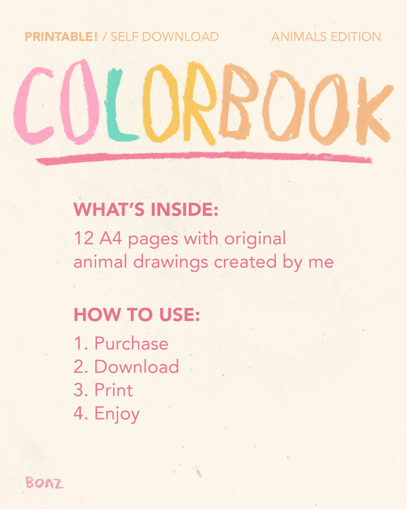 Printable Color book / Instant download / Animals edition